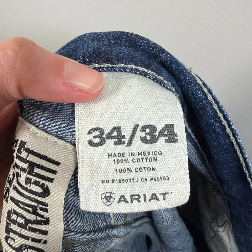 Ariat M5 Slim Straight Jeans Size 34x34 Dark Wash Blue Denim 100% Cotton - Picture 11 of 12